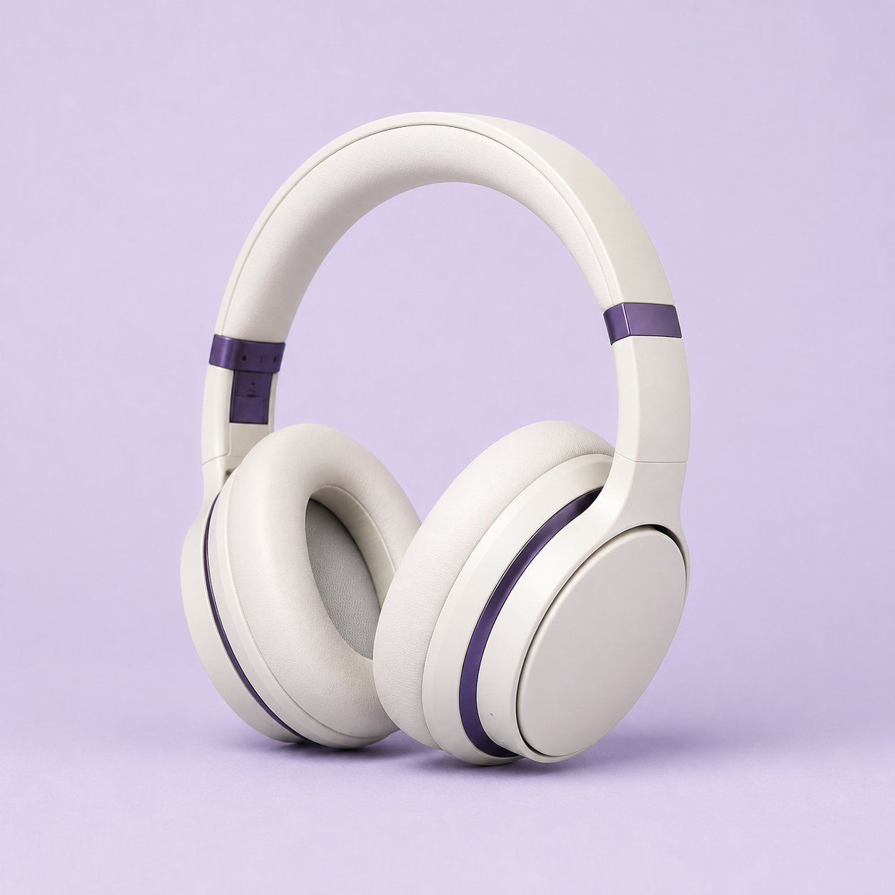 White and purple over-ear headphones